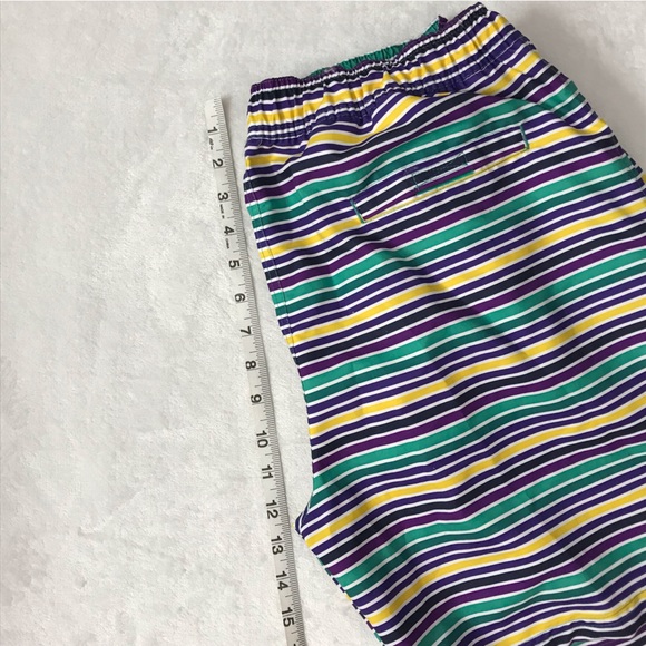 Perry Ellis Striped Men's Medium Swim Trunks Board Shorts Green Blue Yellow - Picture 5 of 13